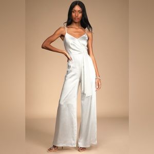 Lulu’s Ivory/White Satin Wide-Leg Jumpsuit - Small